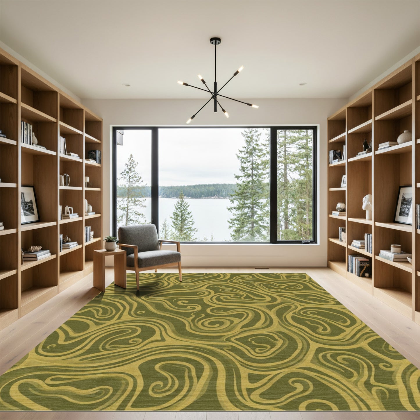 Olive Swirl Abstract Flow Rug
