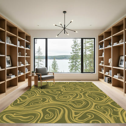 Olive Swirl Abstract Flow Rug