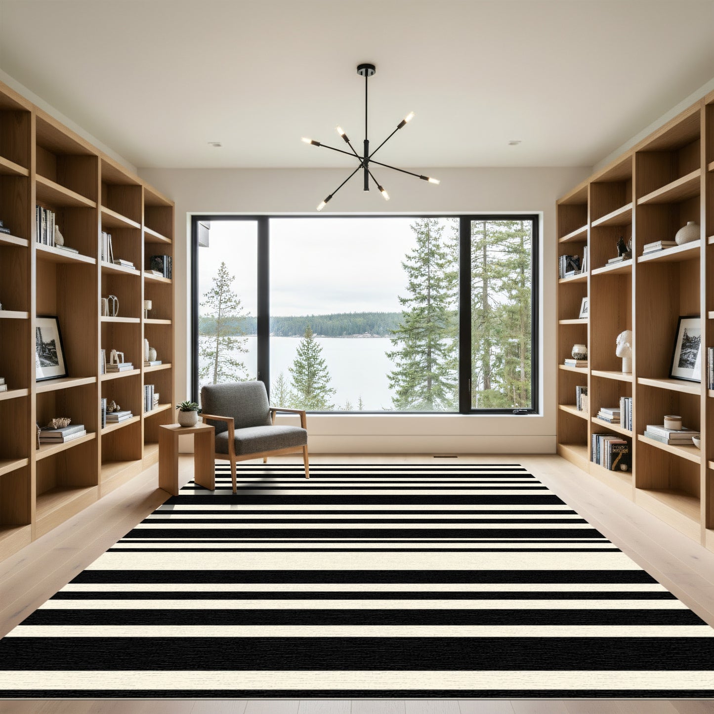 Bold Black and Cream Stripe Rug