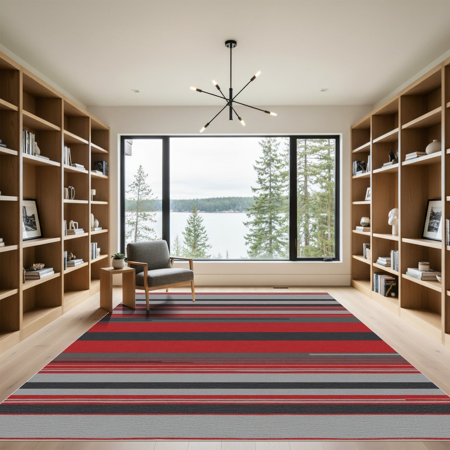 Modern Red Grey Striped Lines Rug