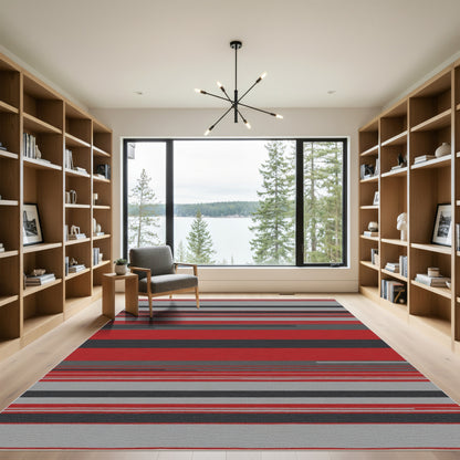 Modern Red Grey Striped Lines Rug