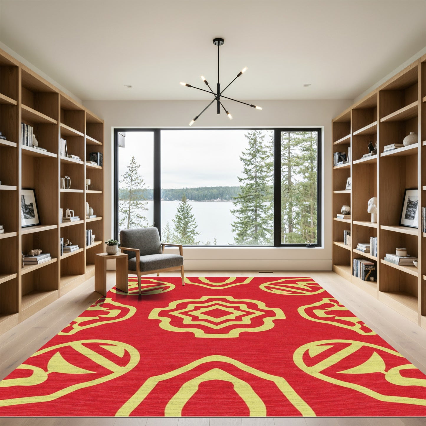 Red Yellow Abstract Floral Ornament Rug