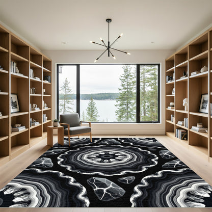 Monochrome Agate Crystal Overlay Rug