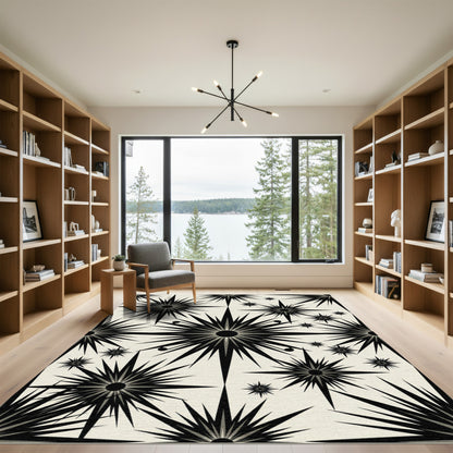 Black Starburst Geometric Square Rug