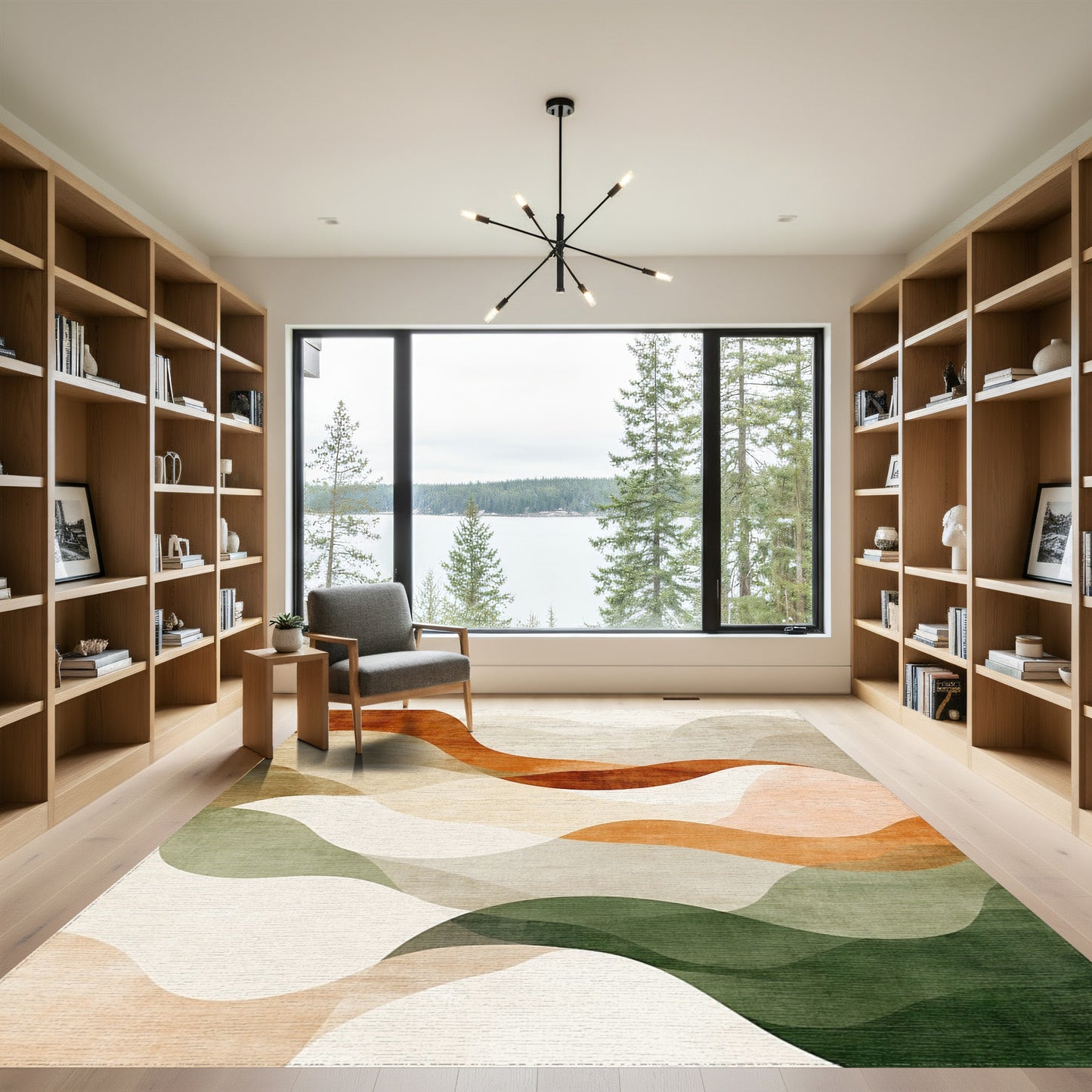 Layered Rust Sage Wave Rug