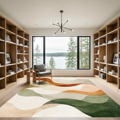 Layered Rust Sage Wave Rug