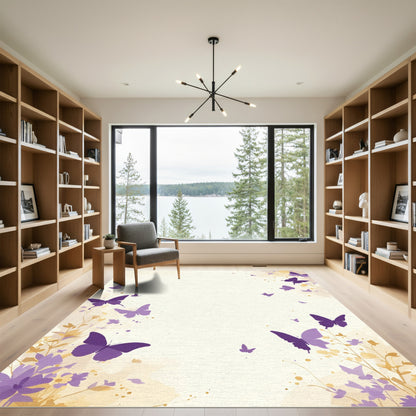 Whimsical Purple Butterfly Garden Rug