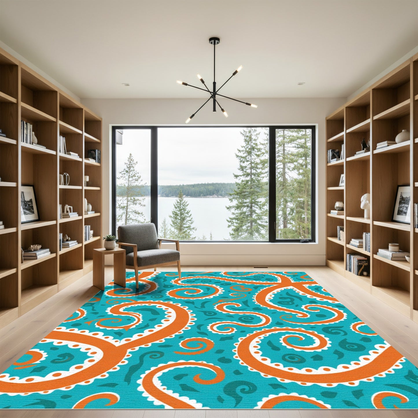 Orange Tentacle Swirl Aqua Rug