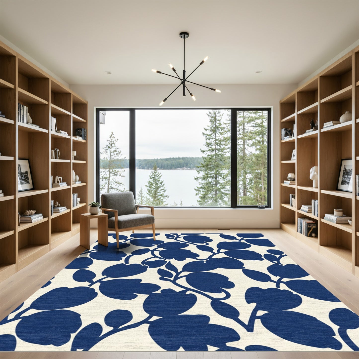 Deep Blue Floral Silhouette Rug