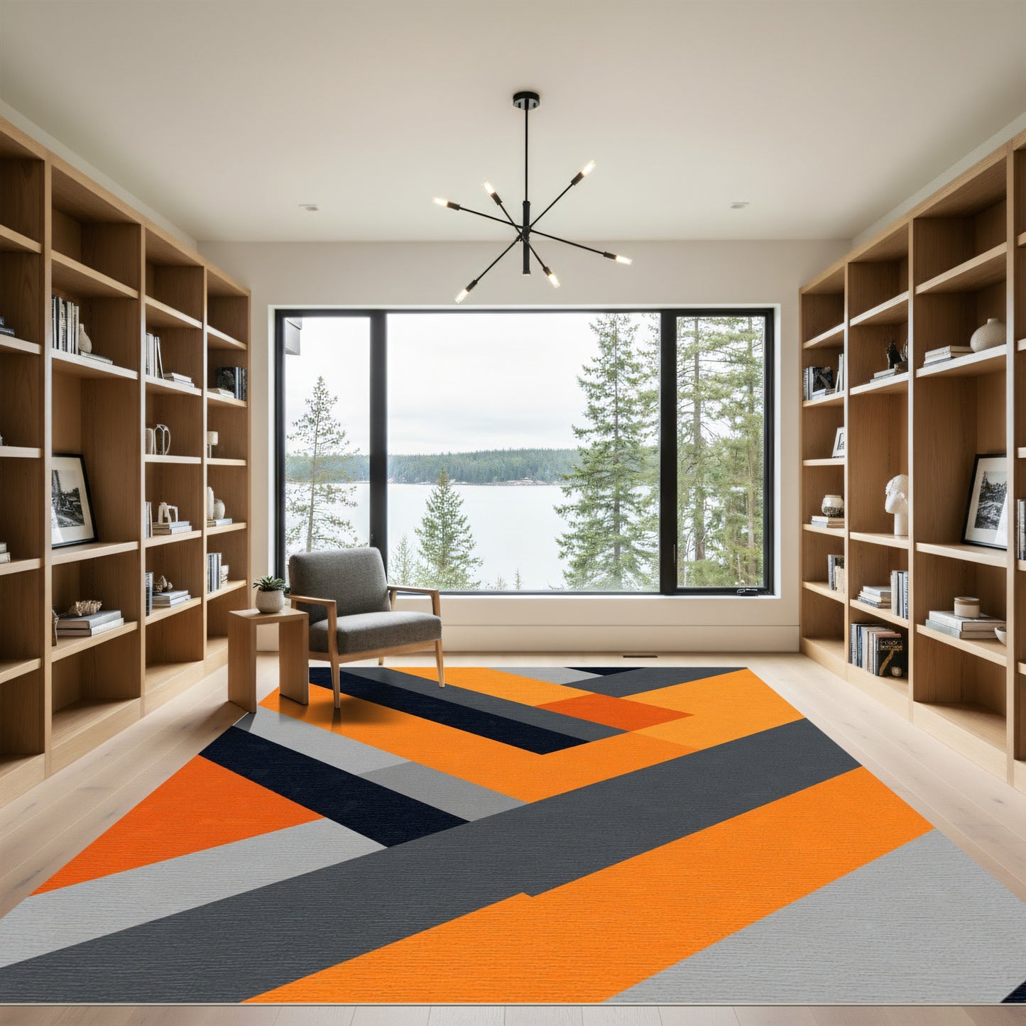 Modern Orange Gray Slate Angular Rug