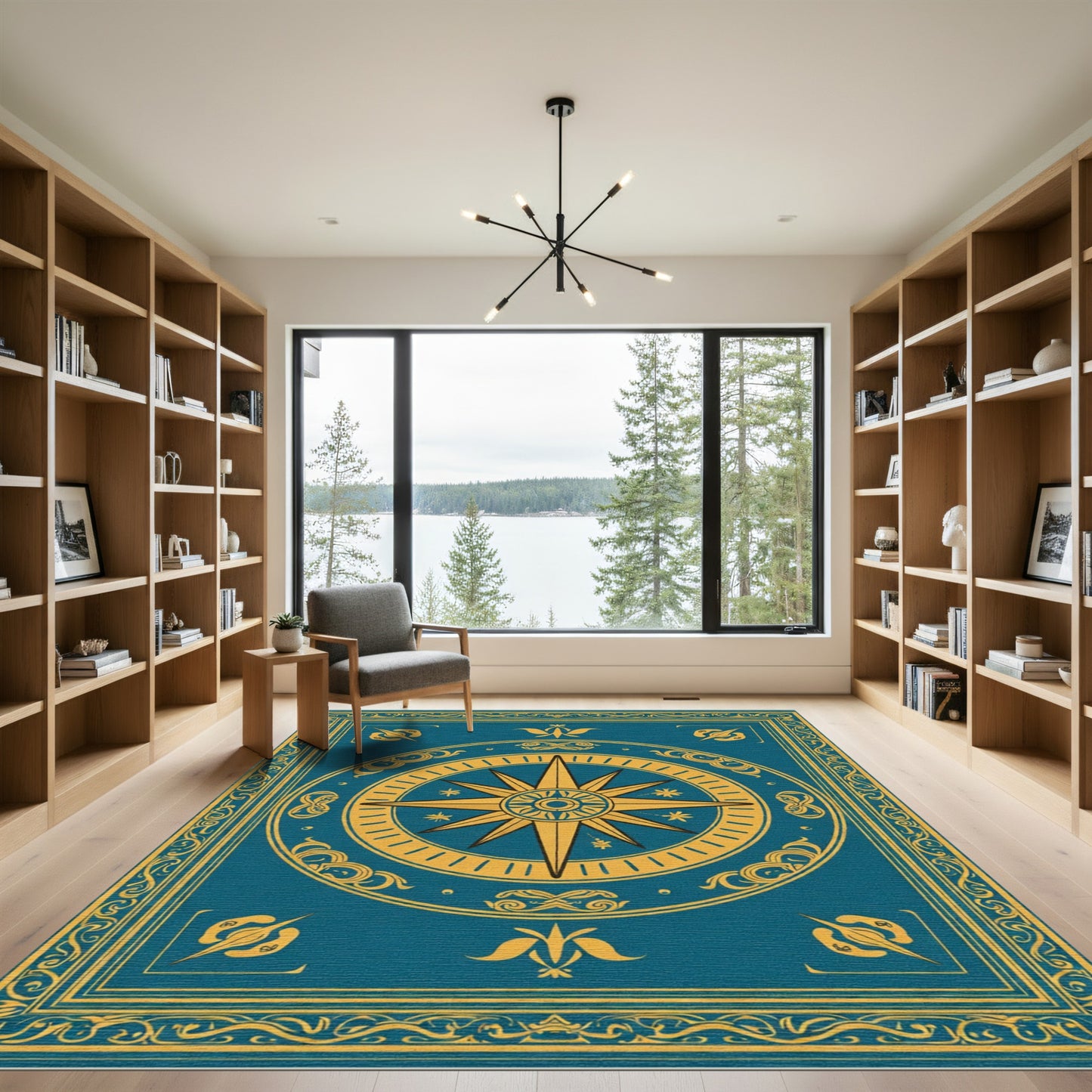 Teal Sun Compass Emblem Rug