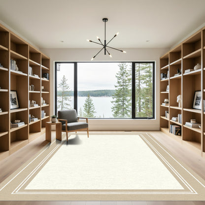 Neutral Tone Bordered Field Rug