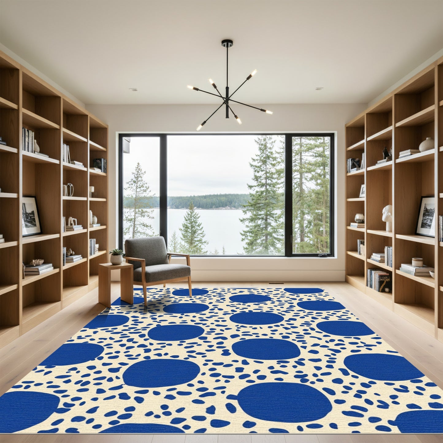 Blue Abstract Polka Dot Terrazzo Rug