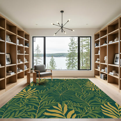 Deep Green Tropical Foliage Lush Rug