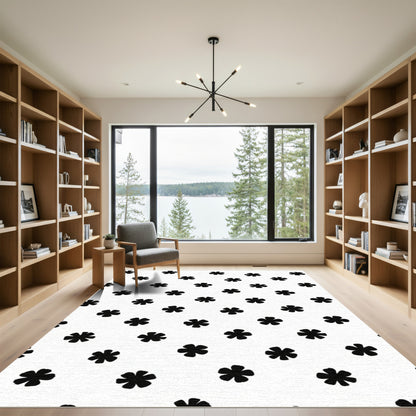 Black White Floral Cluster Rug
