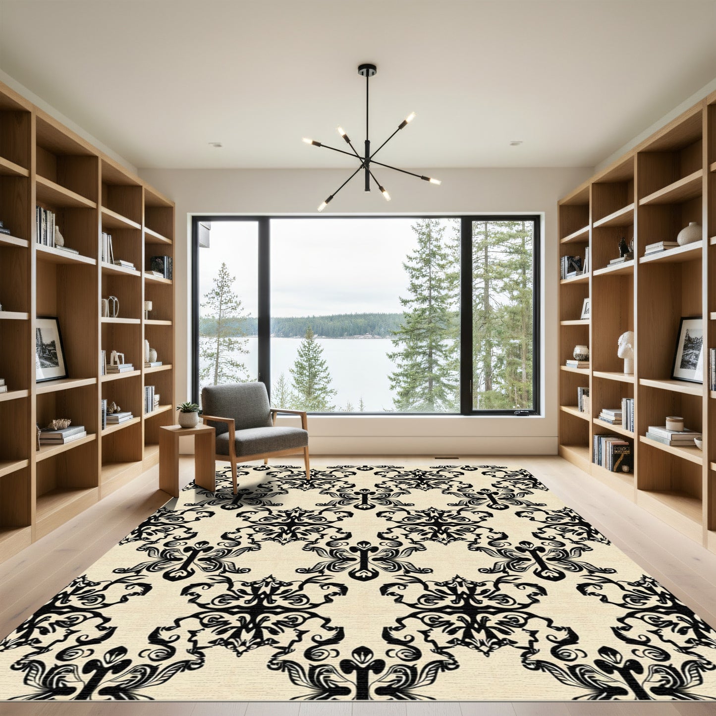 Vintage Black Damask Floral Arrangement Rug