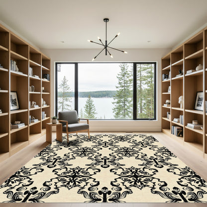 Vintage Black Damask Floral Arrangement Rug
