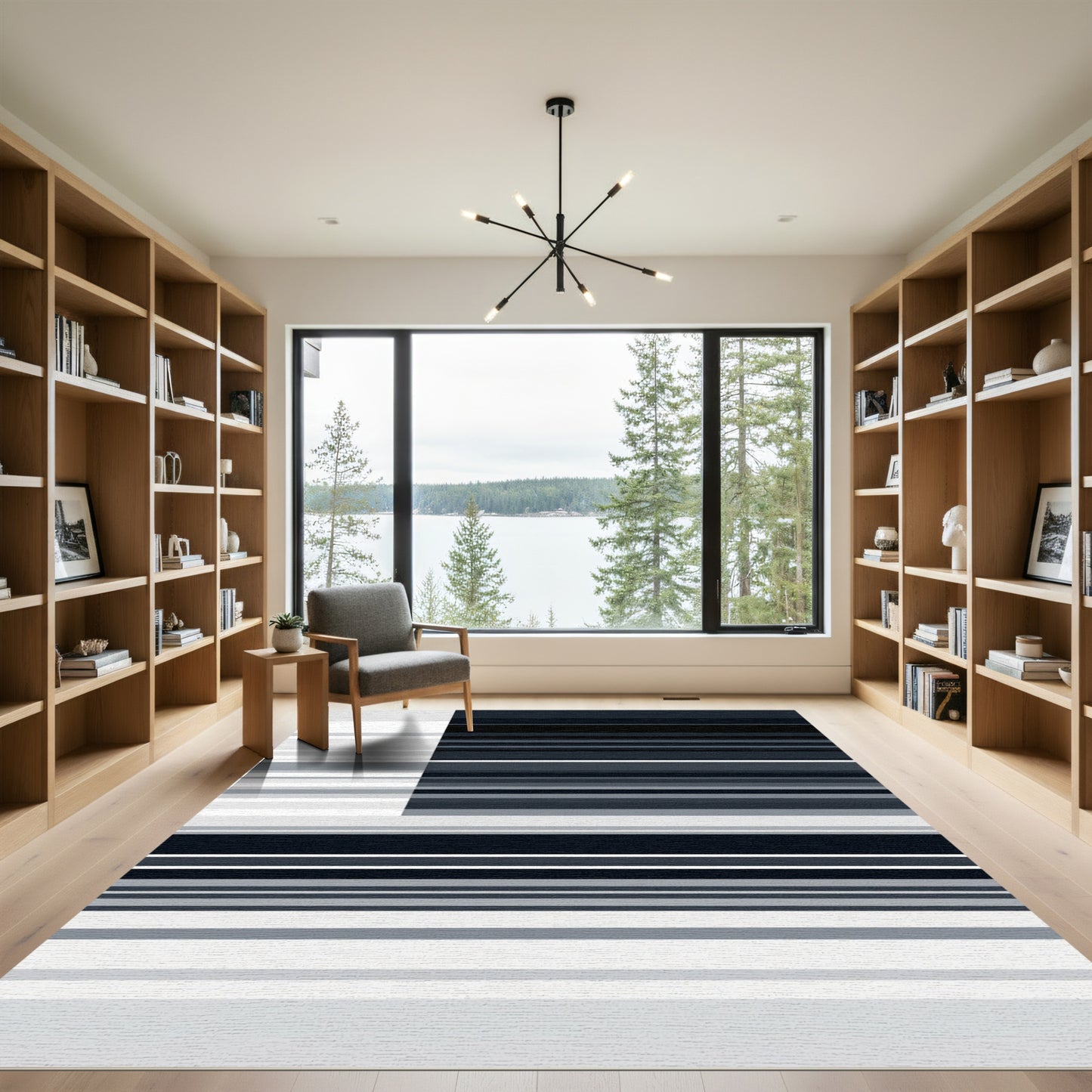 Monochromatic Stripe Abstract Area Rug