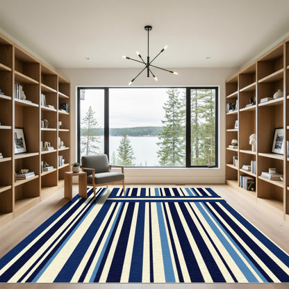 Navy Blue Cream Vertical Stripe Rug
