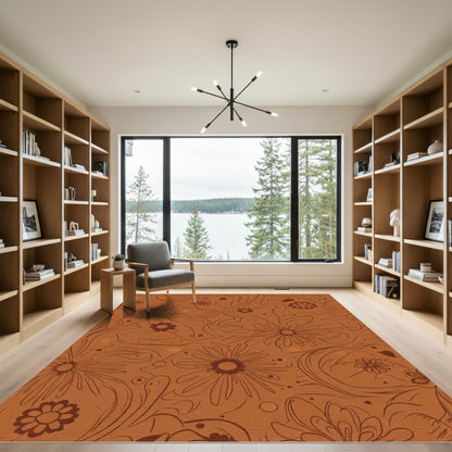 Terracotta Swirling Floral Outline Rug
