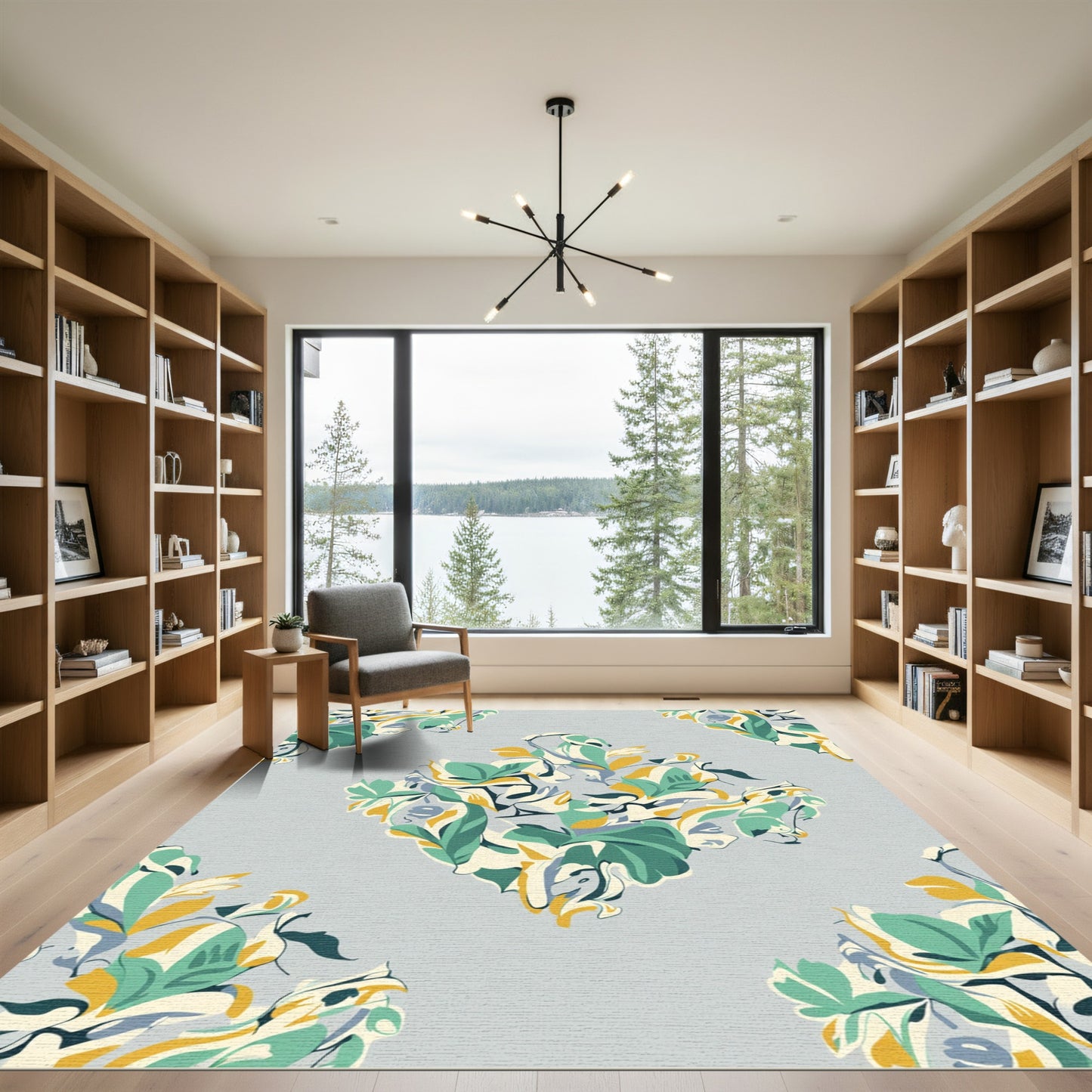 Abstract Emerald Yellow Floral Medallion Rug