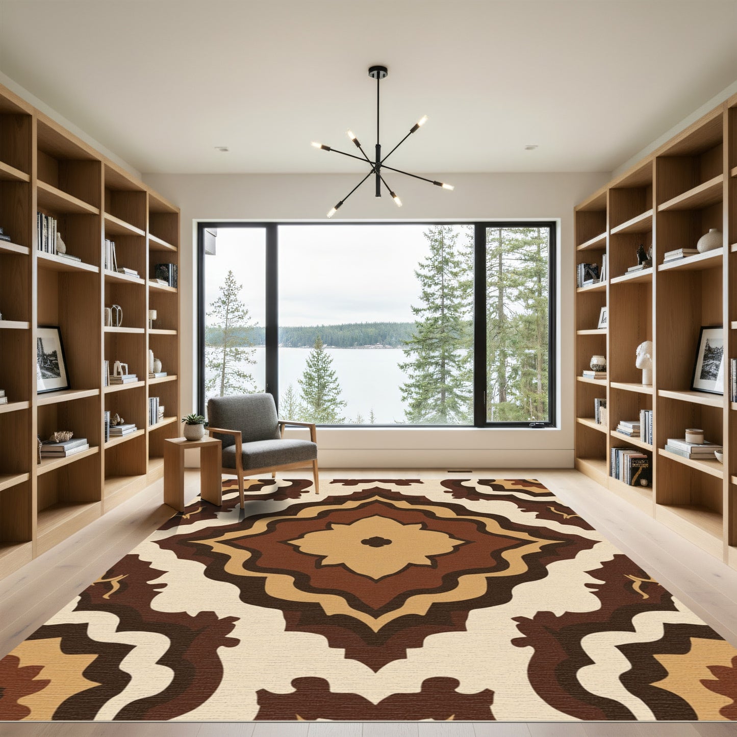 Earthy Brown Layered Medallion Rug