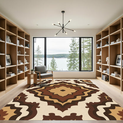 Earthy Brown Layered Medallion Rug