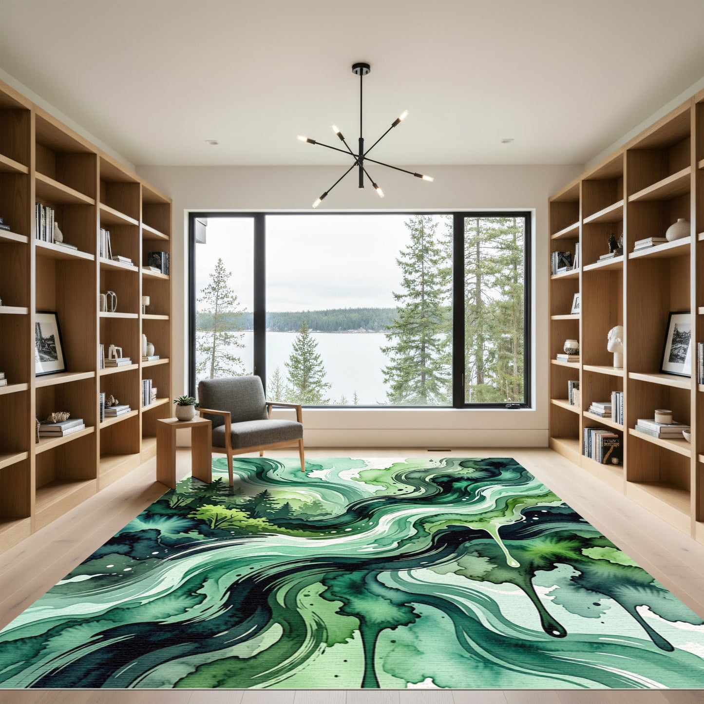 Emerald Green Watercolor Forest Swirls Rug