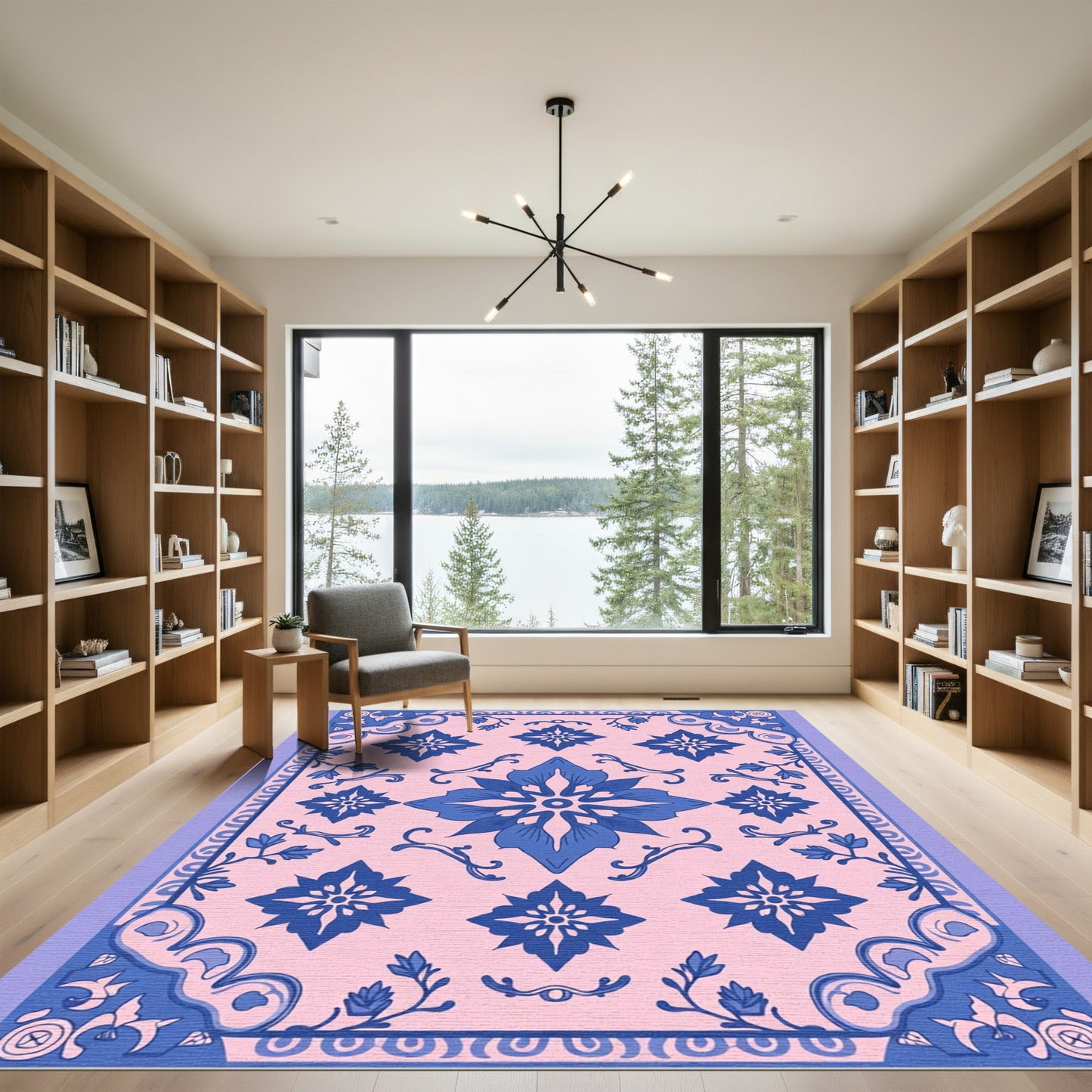 Blue Floral Medallion Pink Pastel Rug