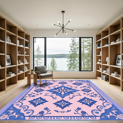 Blue Floral Medallion Pink Pastel Rug