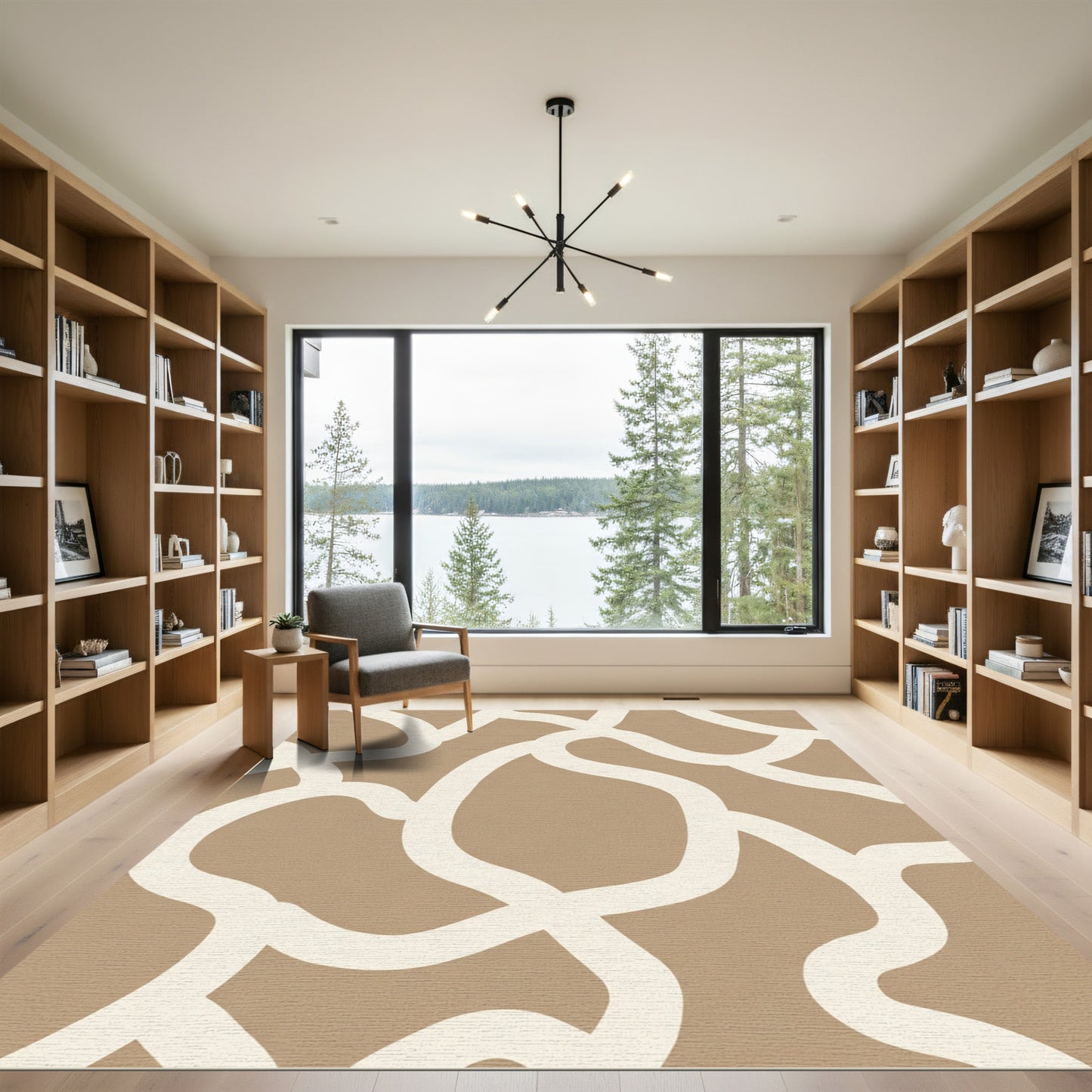 Tan and Cream Abstract Organic Lines Rug