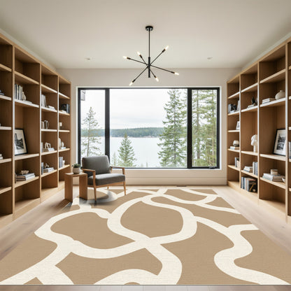 Tan and Cream Abstract Organic Lines Rug