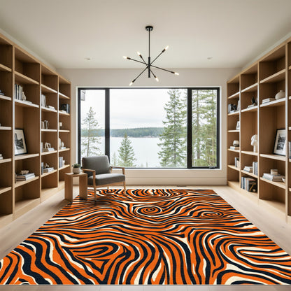 Bold Orange Black Swirl Stripes Rug