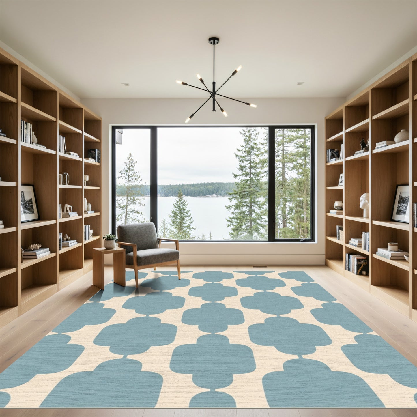 Light Blue Quatrefoil Geometric Rug