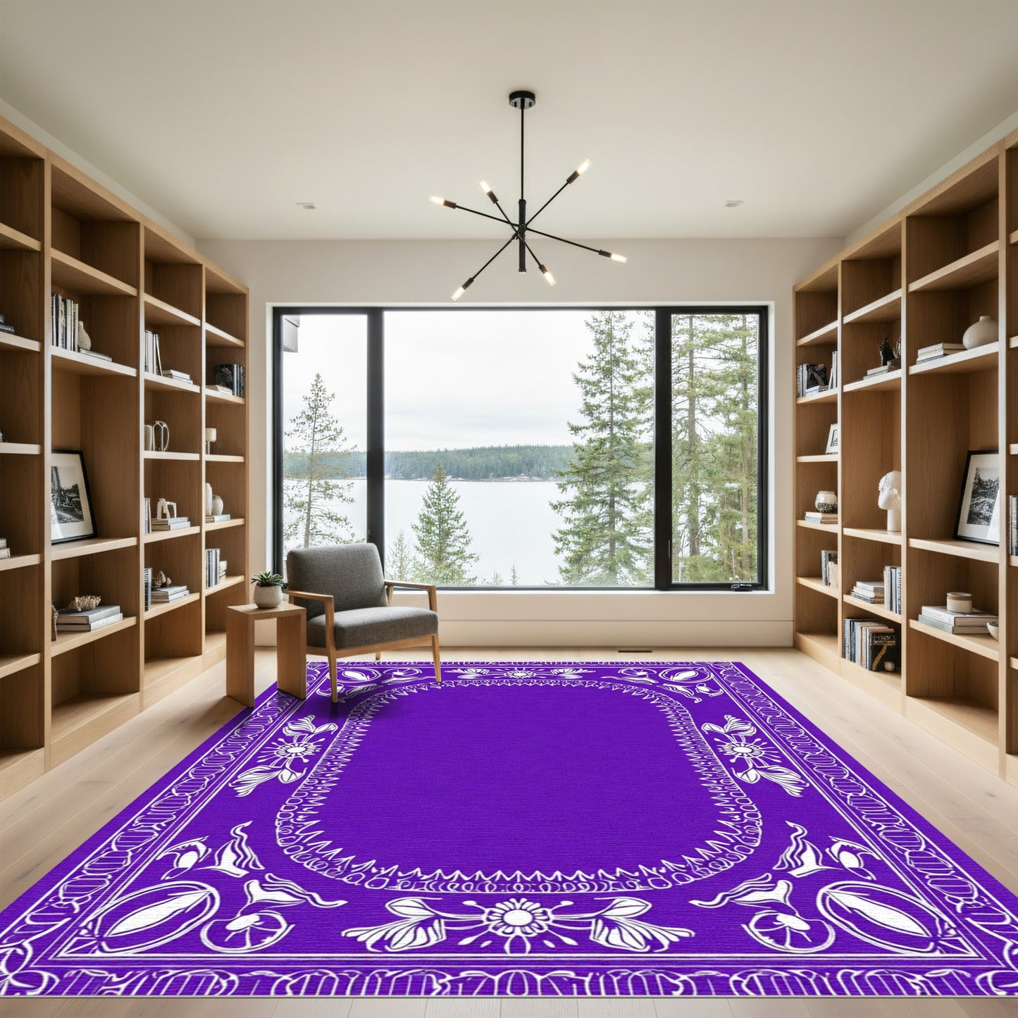 Bold Purple Floral Vine Border Rug