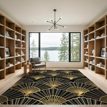 Black Gold Fan Art Deco Rug