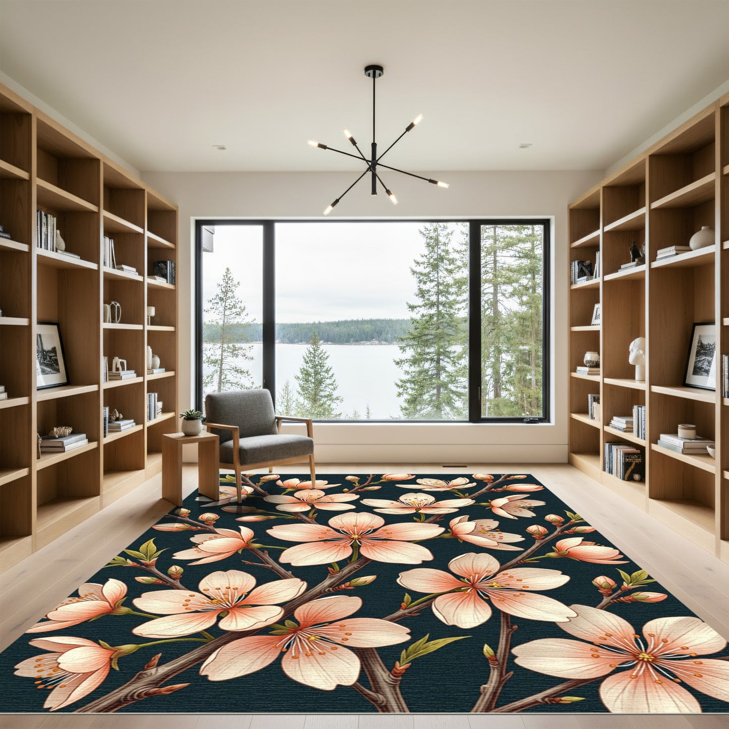 Blossoming Peach Petal Branches Rug