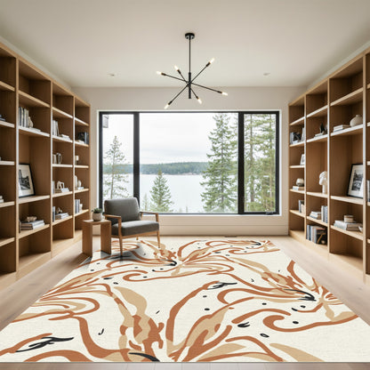 Biege Brown Abstract Swirl Organic Rug