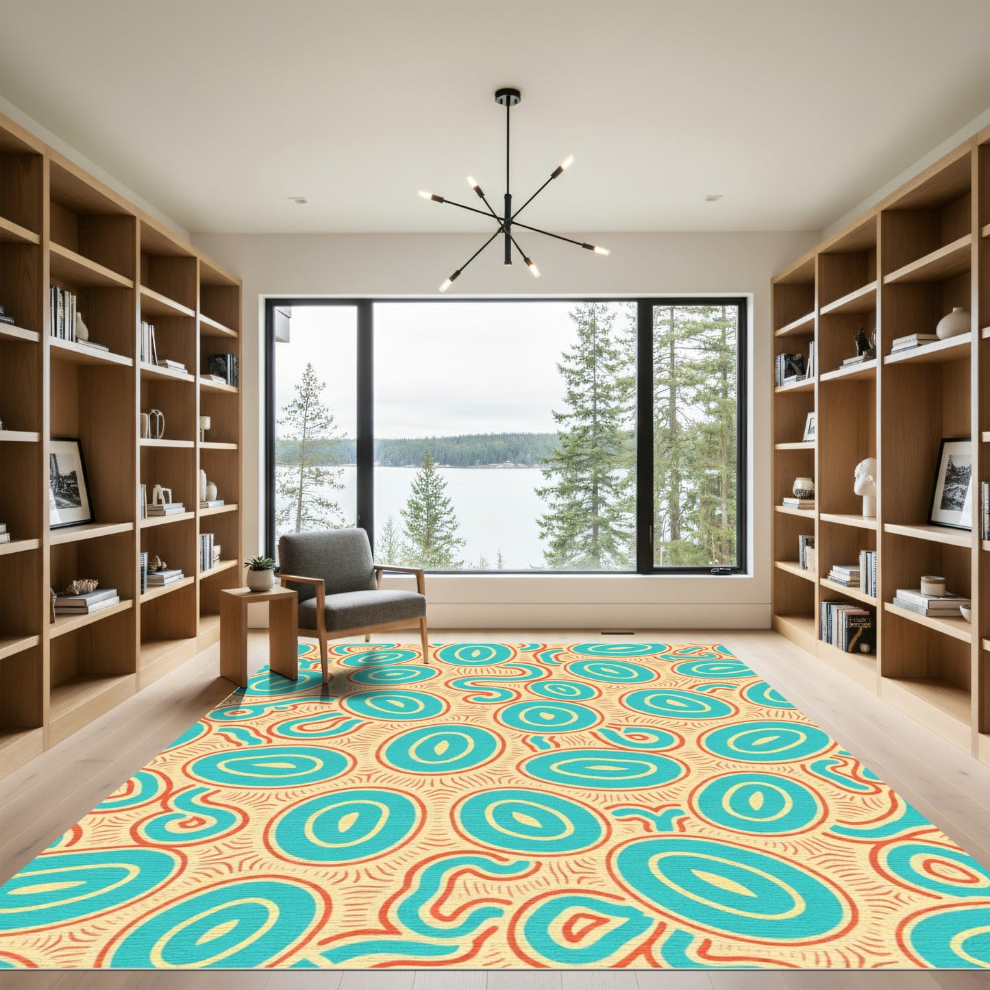Teal Oval Swirl Amber Abstract Rug