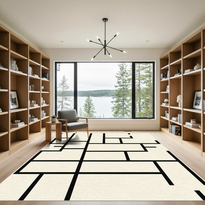 Minimalist Black White Geometric Layout Rug