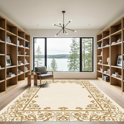 Golden Floral Scroll Border Rug