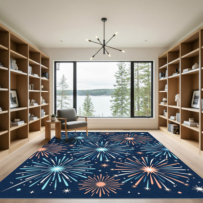 Celestial Burst Navy Starburst Rug