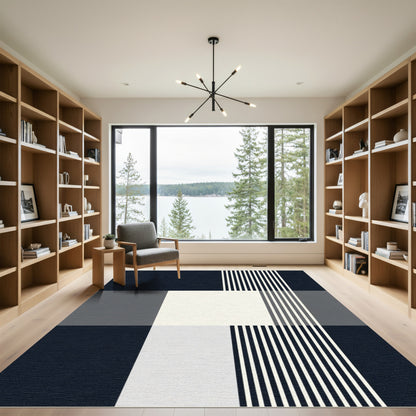 Navy White Gray Buffalo Plaid Stripes Rug