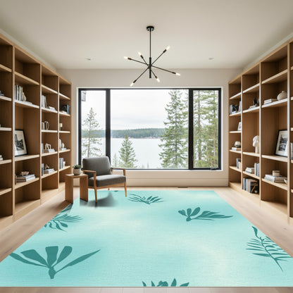 Teal Foliage on Light Aqua Gradient Rug