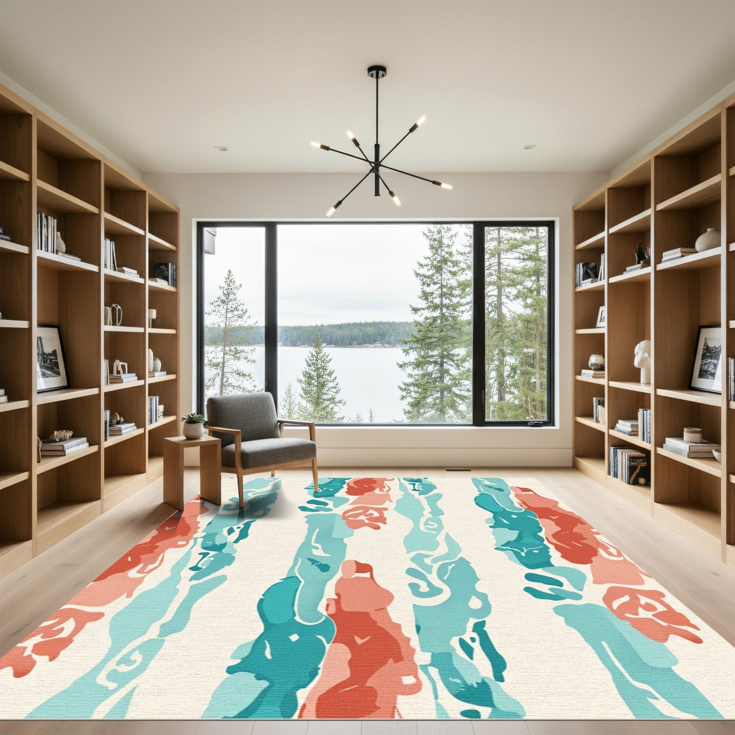 Coral Teal Abstract Vertical Strokes Rug