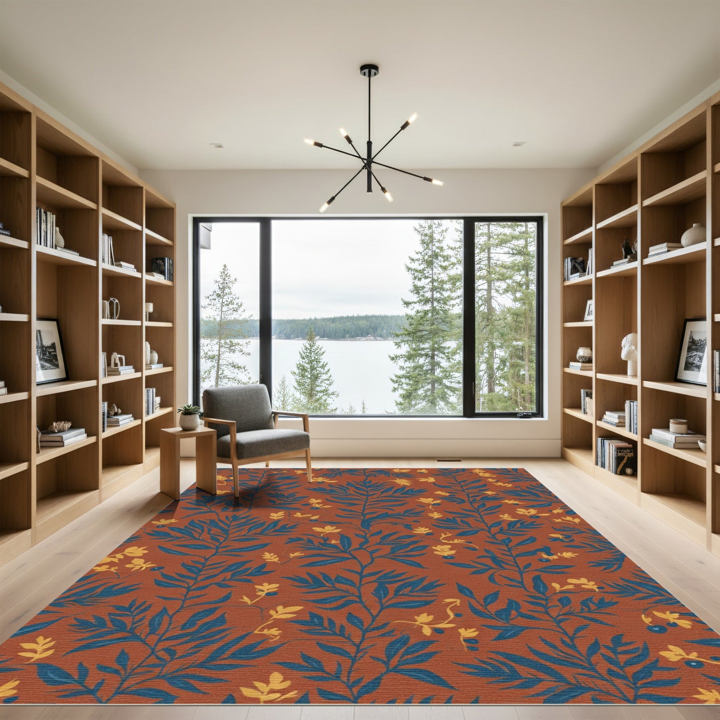 Blue Leafy Vine With Yellow Berries Rug