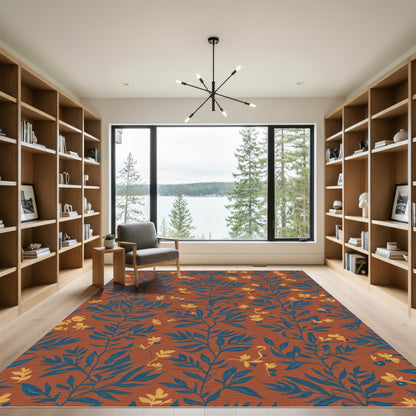 Blue Leafy Vine With Yellow Berries Rug