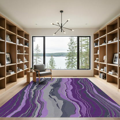 Purple and Gray Abstract Stone Layers Rug