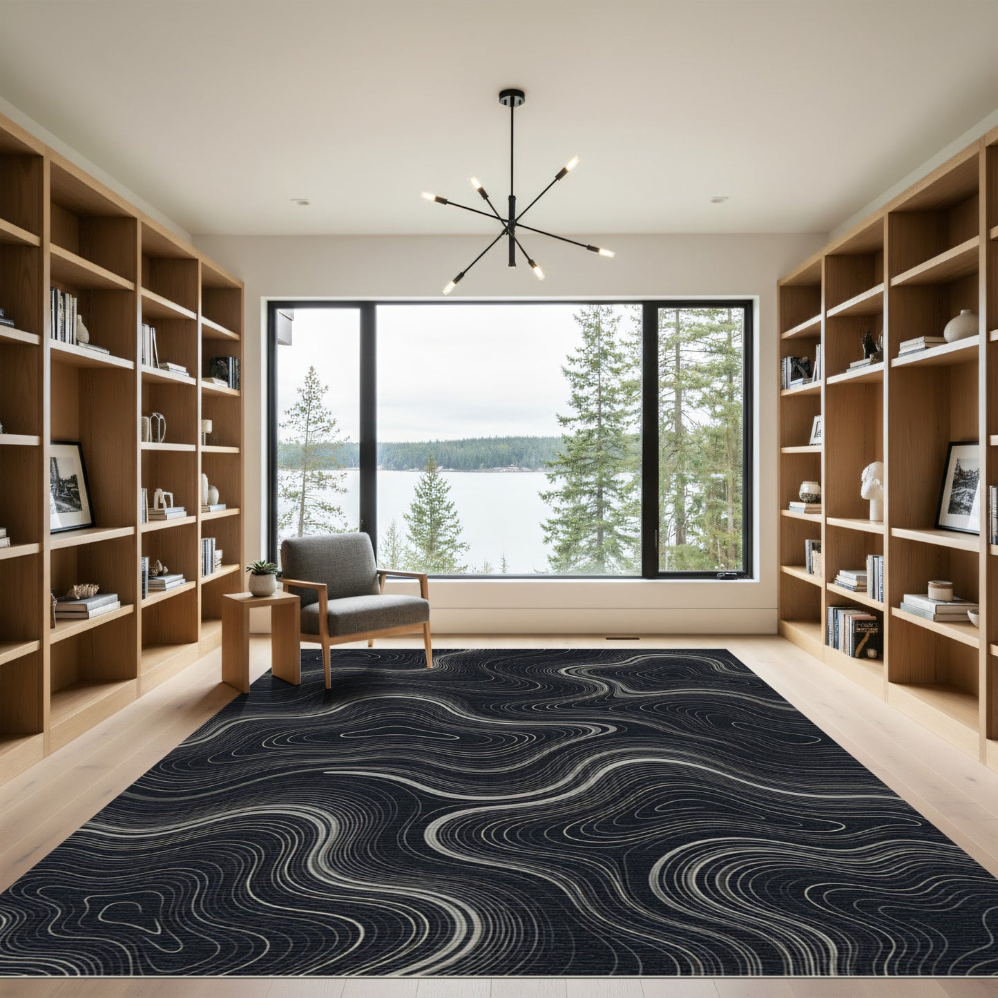 Modern Silver Contour Lines Rug