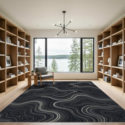 Modern Silver Contour Lines Rug